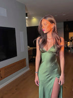 Spaghetti Straps Green Fitted Prom Outfits Gala Dress Formal