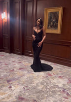 Black Strapless Mermaid Long Prom Dress Evening Gown        fg6763