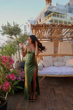 Spaghetti Straps Green Fitted Prom Outfits Gala Dress Formal