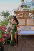 Spaghetti Straps Green Fitted Prom Outfits Gala Dress Formal