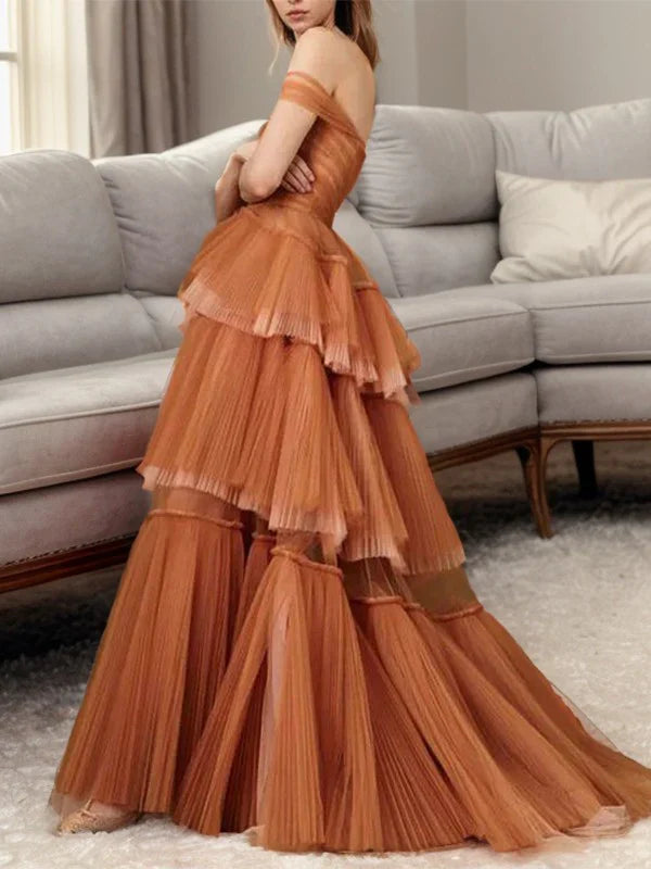 Vintage Elegant A-Line Tiered Prom Dress Long Sweetheart Evening Dress Chiffon  Formal Dress TP4578