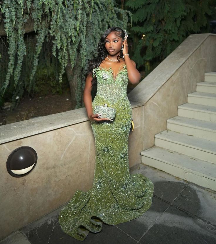 Gorgeous Green Beaded Prom Dress Long Sweetheart Evening Dress Mermaid Formal Dress TP4588