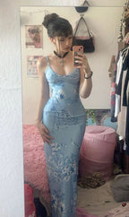 Modest Mermaid Spaghatti Straps Light Blue Prom Dress Long Evening Dresses       fg7160