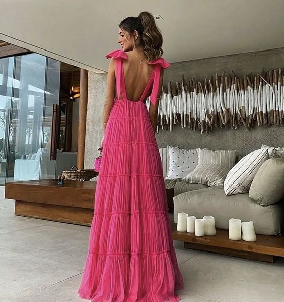 A Line Long Formal Dresses,Bow on Straps Night Dress Party