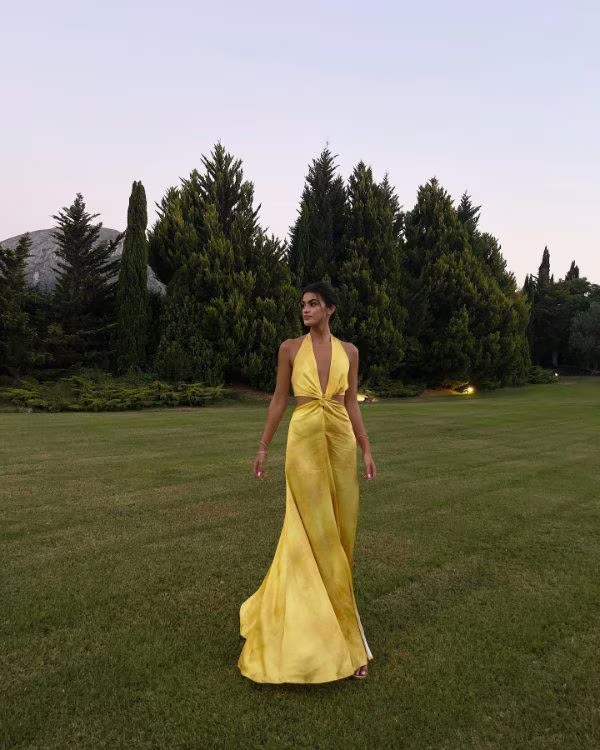 Pretty A line Halter Neckline Long Yellow Prom Dress Evening Dress Formal Dress SD2161
