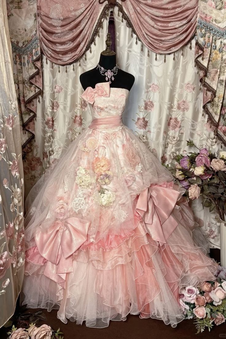 Vintage Light Pink Ball Gown Strapless Floral Layered Organza Prom Dress 16th Birthday Dress  fg8446