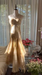 Retro Sweetheart Mermaid Spaghetti Strap Design A-line Romantic Chiffon Evening Dress Prom Dress TP3998