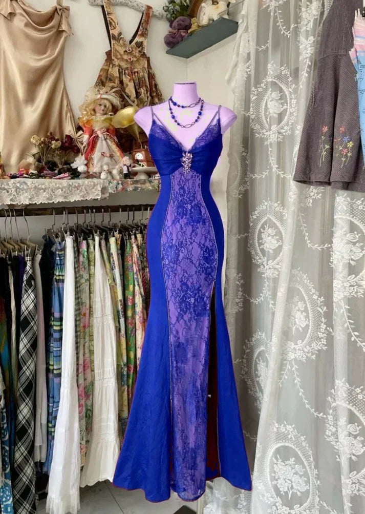 V Neck Lace Burgundy Long Prom Dress Mermaid Evening Party Gown     fg6916