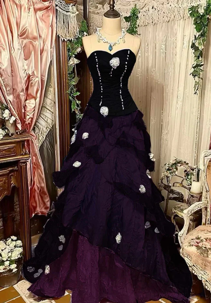 Purple Pink Blue Gradient Fashion Retro Elegant Delicate Floral Beads Sweet Elegant Long Tulle Floor Length Ball Gown Evening Gown gh4156