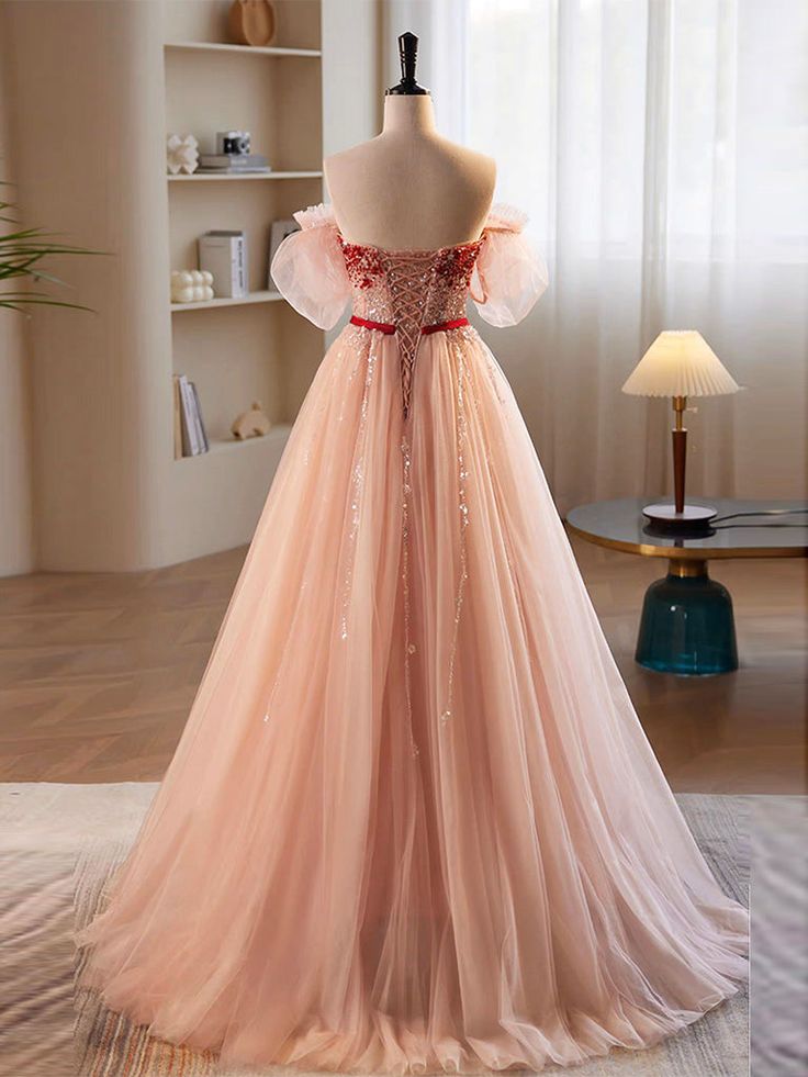 A-Line Sweetheart Neck Sequin Tulle Long Prom Dress, Formal Dress      fg6880