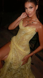 Mermaid Sweetheart Yellow Lace Slit Prom Dresses Long Party Dress fg8353