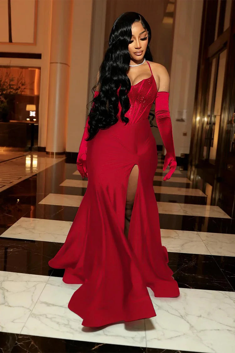 Black Evening Dress Long Prom Dress With Gloves        fg6982