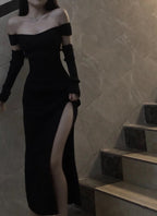 Fancy Black Maxi Dress Mermaid Off Shoulder Gala Dresses Elegant