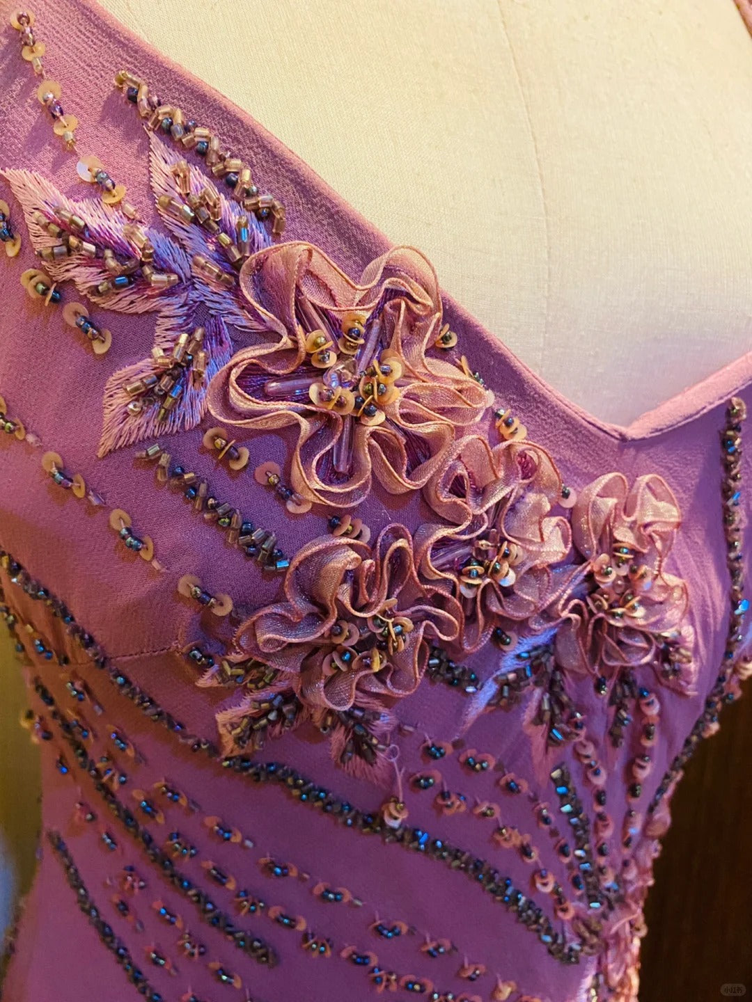 Vintage Purple Sequined Beaded 3D Floral Chiffon Prom Dress Evening Dress P4184