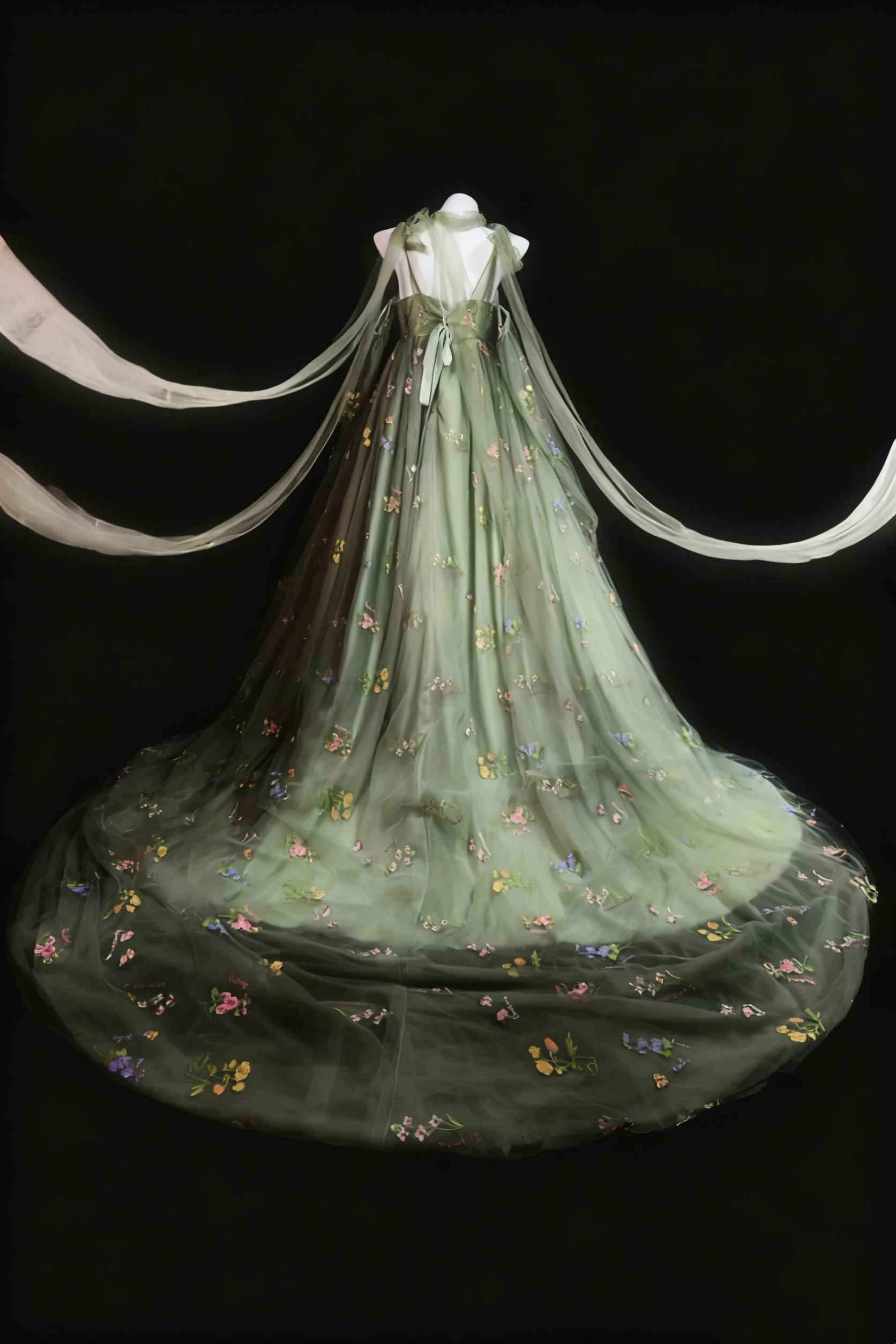 uschichubs-Green Delicate Floral Tulle Ball Gown gh6285