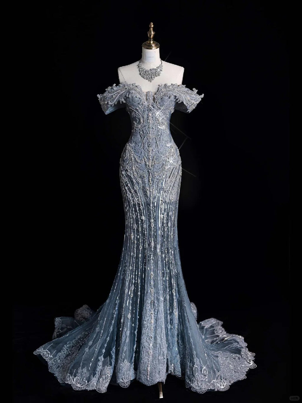 ____ilver Blue Luxurious Heavy Industry Sparkling Gorgeous Elegant Exquisite Beading Stunning Long Mermaid Dress Sequin Floor Length Trailing Prom Dress Evening Dress Wedding Dress gh4114