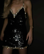 Gorgeous Black Spaghetti Straps Sequin Beaded Cocktail Dress Short Backless Homecoming Dress S396