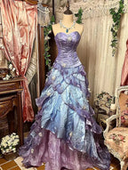Purple Pink Blue Gradient Fashion Retro Elegant Delicate Floral Beads Sweet Elegant Long Tulle Floor Length Ball Gown Evening Gown gh4156