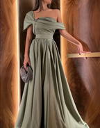 A Line Off Shoulder Sage Green Prom Dress Evening Formal Party Gowns   fg7447