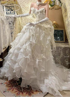 Vintage-Inspired Strapless A-Line Ruffled Wedding Dress Romantic Lace Bridal Gown TP5079