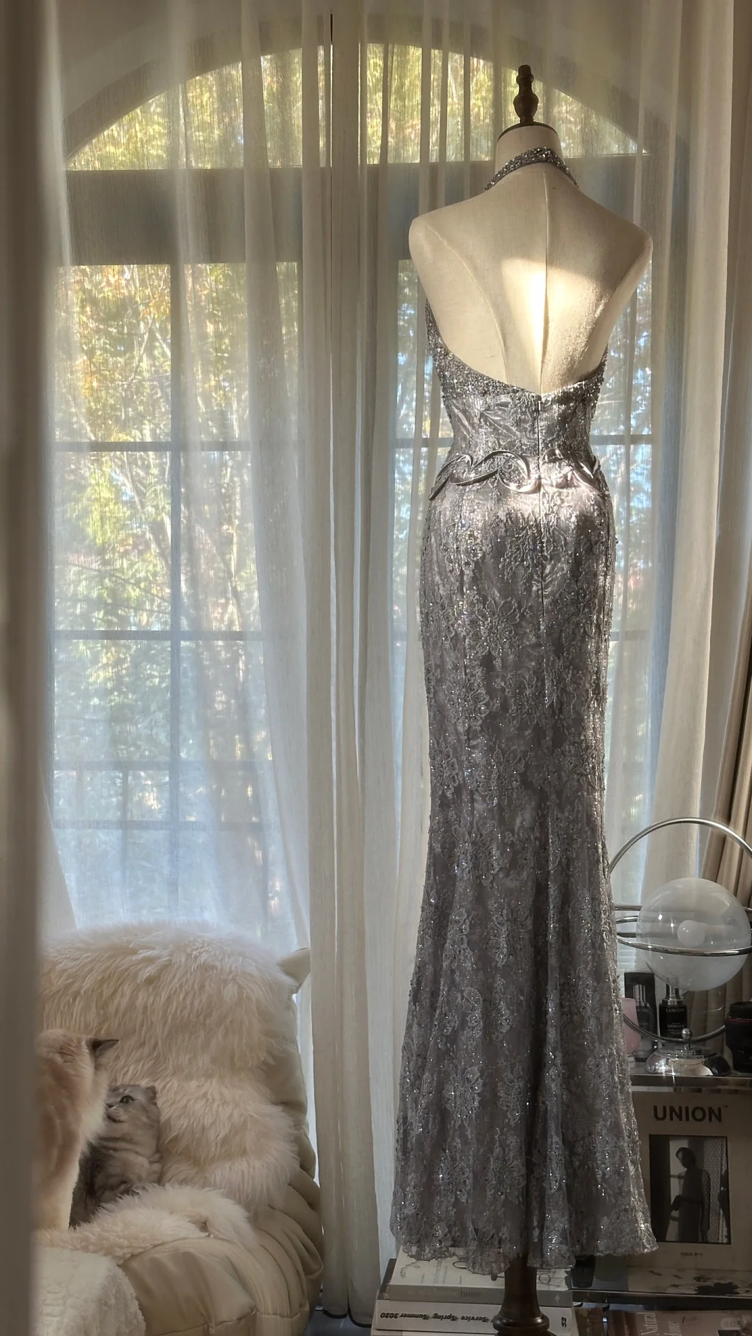 Vintage Silvery V-neck Sparkling Sequin Design Romantic Chiffon Evening Dress Prom Dress TP4018