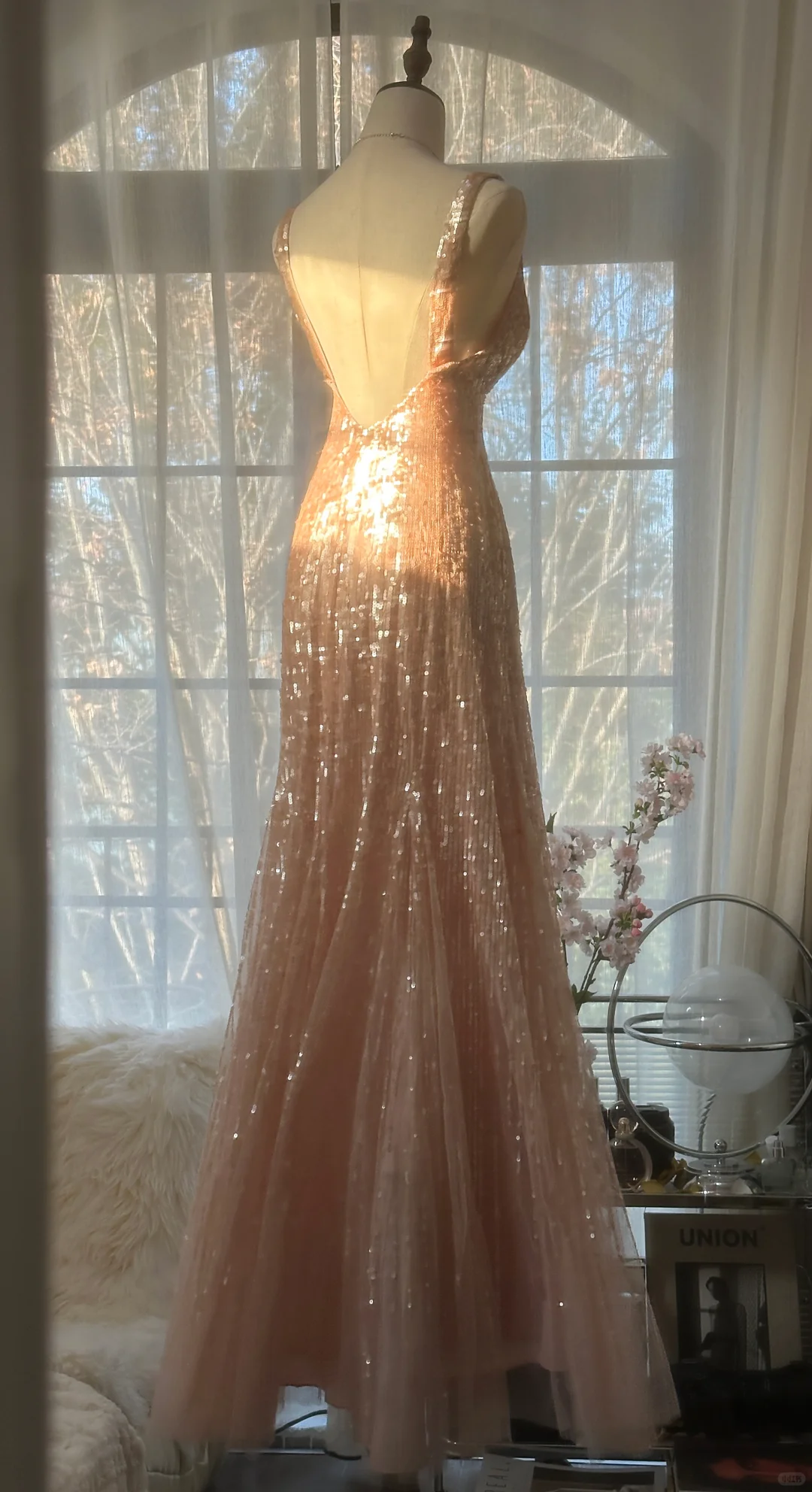 Vintage Champagne Sparkling Sequin Design Romantic Chiffon Evening Dress Prom Dress TP4015