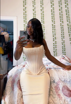 Ivory Satin Prom Dress Tassel Long Evening Dress Birthday Dress fg8351