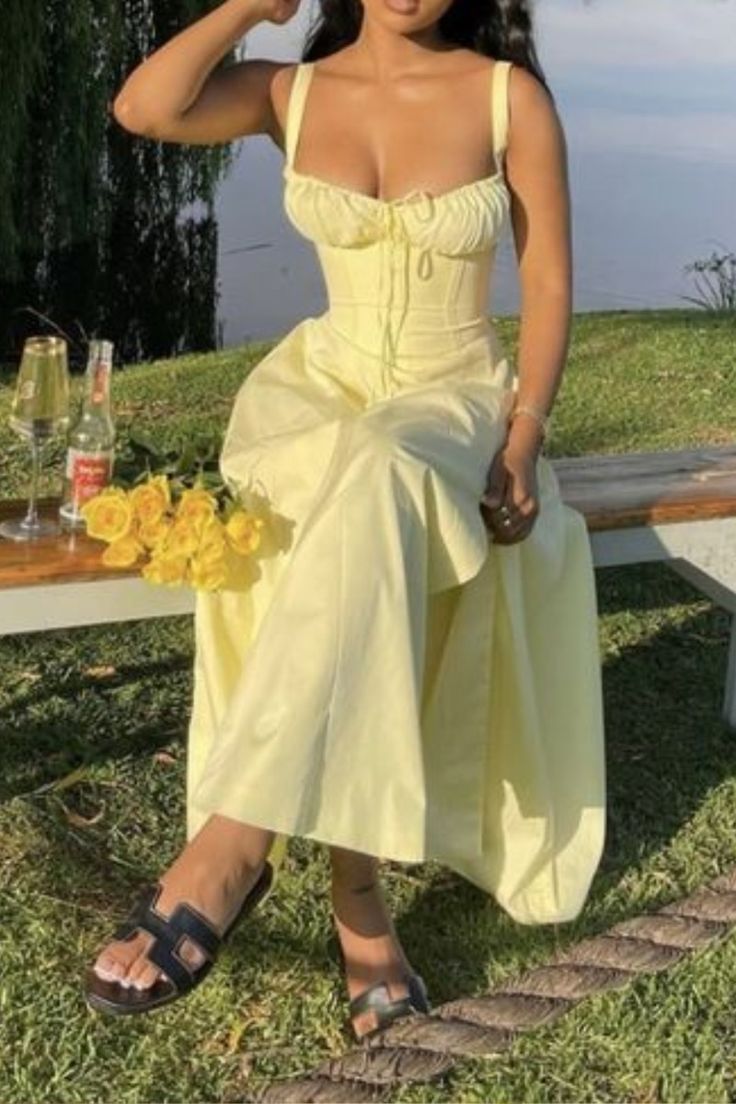 A Line Yellow Prom Dress, Evening Dress   fg7606