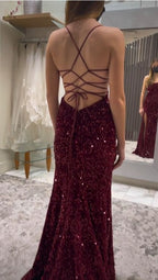 Long Evening Dresses Mermaid Sequins Prom Dress with Silt  fg6711