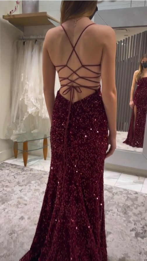 Long Evening Dresses Mermaid Sequins Prom Dress with Silt  fg6711