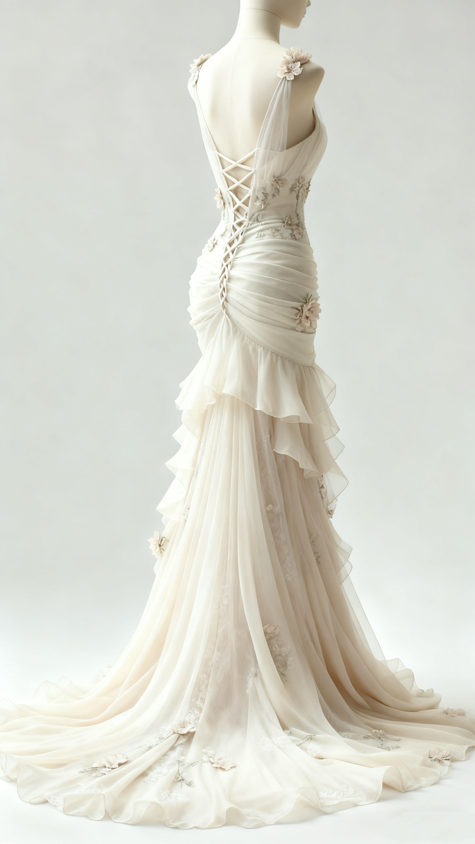 Ivory Vintage Floral Long Tulle Ball Gown Wedding Dress gh4955