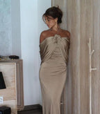 Party Dresses Champagne Evening Dress For Women Sleeveless Floor Length 3D Flower Formal Elegant Dress   fg7598