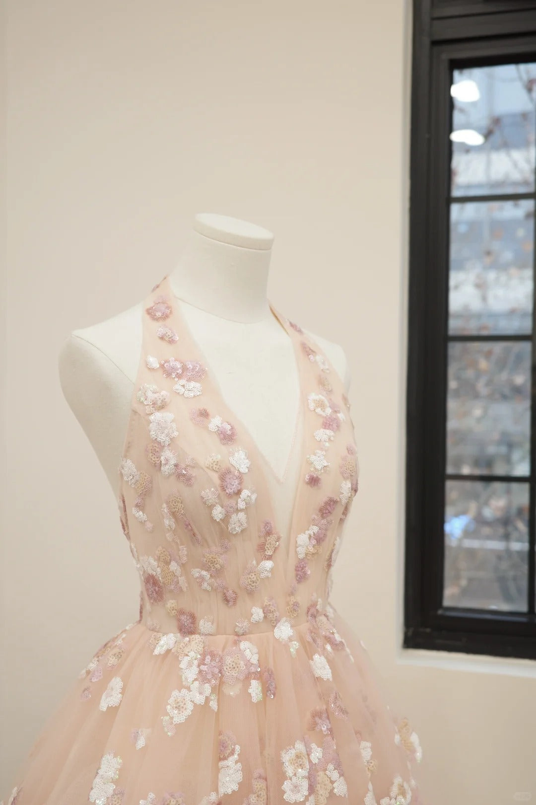 uschichubs-Pink floral fashion long tulle sequin homecoming dress birthday dress Prom dress evening dress gh5071