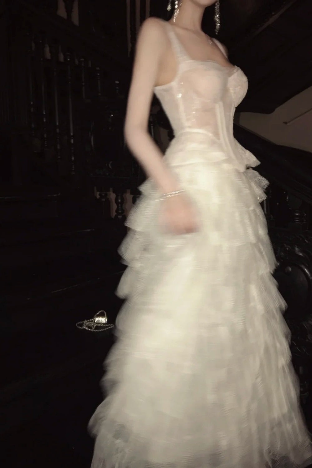 uschichubs-Sweet White Lace Strappy Gown, Tiered dress Design Overflows with Romantic Atmosphere gh5901