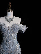 ____ilver Blue Luxurious Heavy Industry Sparkling Gorgeous Elegant Exquisite Beading Stunning Long Mermaid Dress Sequin Floor Length Trailing Prom Dress Evening Dress Wedding Dress gh4114