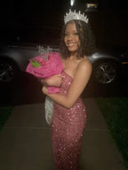 Rose Pink Sequin Long Birthday Dress Prom Dress New Arrive Party Dress Evening Dress   fg7982