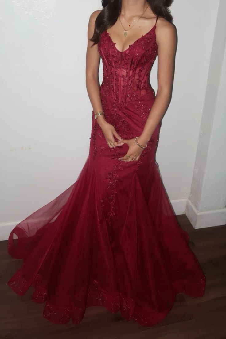 Burgundy mermaid style corset prom dress  fg7643