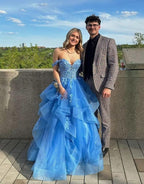 A Line Off Shoulder Blue Prom Dress Formal Dress Long Evening Party Dresses  fg7780