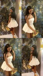 Strapless White Homecoming Dress Short Party Dress    fg7709