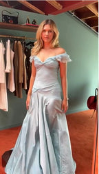 Blue Off-the-shoulder Elegant A-Line Long Prom Dress Birthday Dress   cg25465