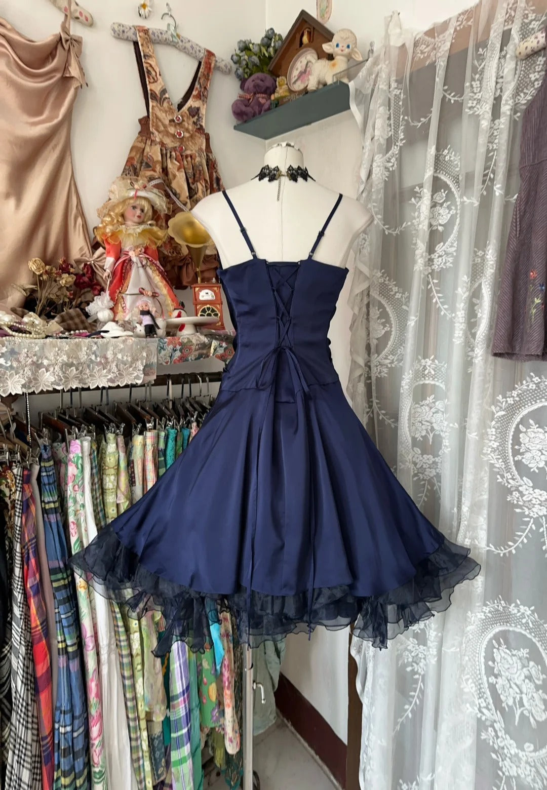A Line Navy Blue Birthday Outfit Short Evening Dress Vintage Short Party Dress Homecoming Dress  fg8035