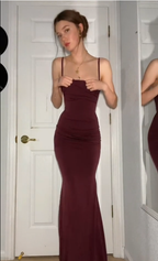 Burgundy Prom Dresses Sheath Straps Evening Dresses       fg4867