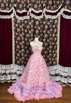 Gorgeous Applique Floral Sweet 16 Quinceanera Strapless A-Line Floor-length Tiered Prom Dress Evening Dress Ball Gown TP4389