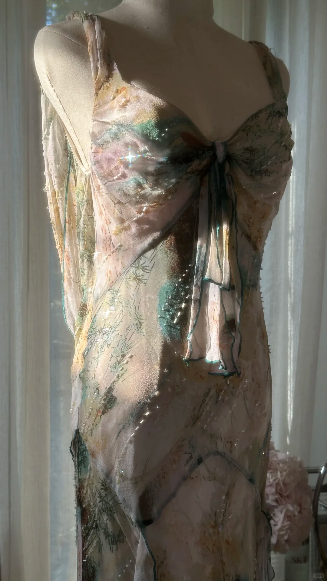 Vintage Sparkling Spaghetti Strap Backless Sweetheart Design Romantic Chiffon Evening Dress Prom Dress TP3993