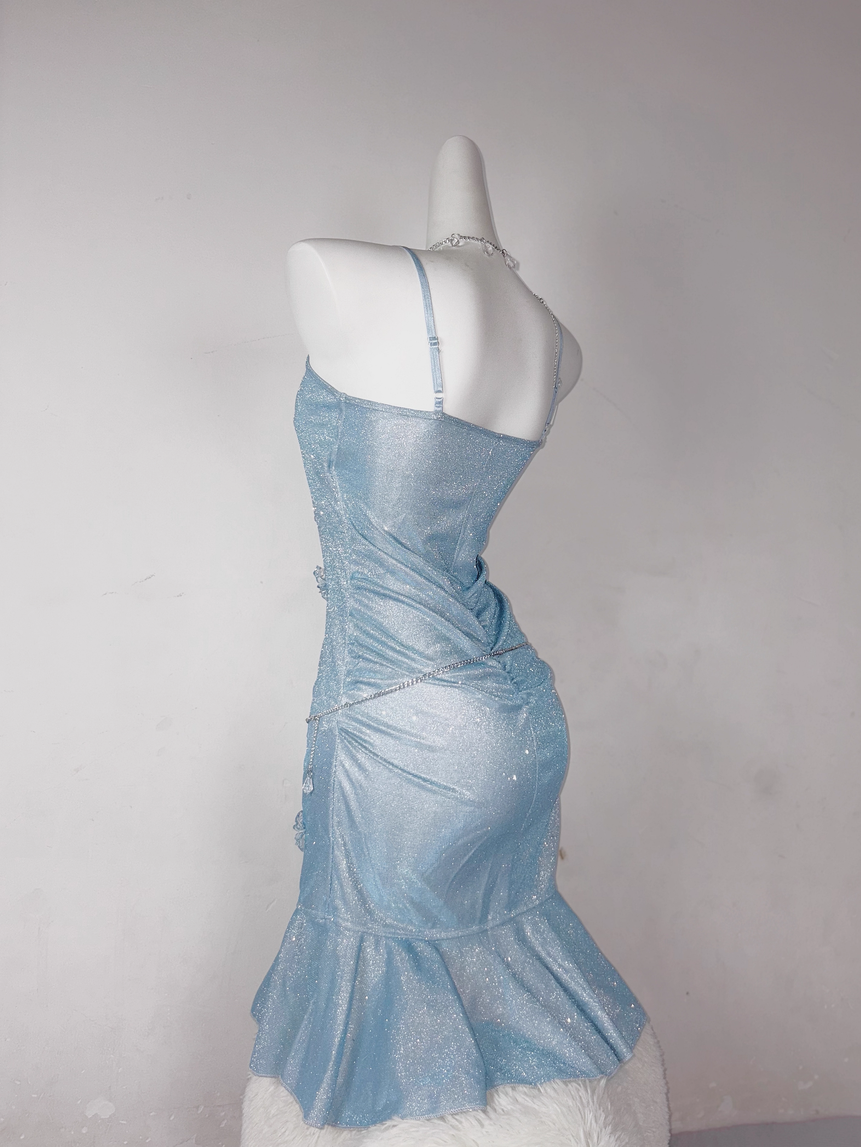 Classy Blue Spaghetti Straps Ruffles Homecoming Dress Short Birthday Dress S606