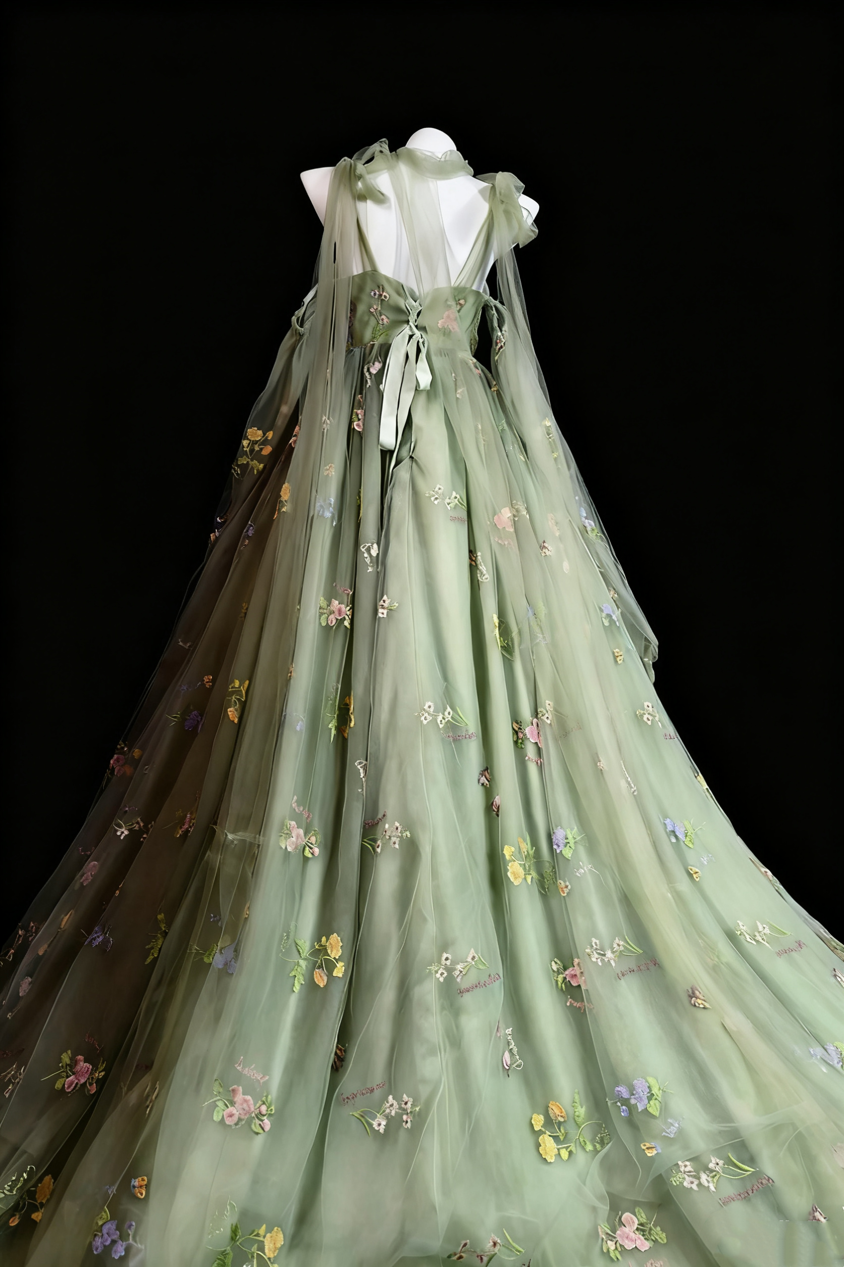 uschichubs-Green Delicate Floral Tulle Ball Gown gh6285