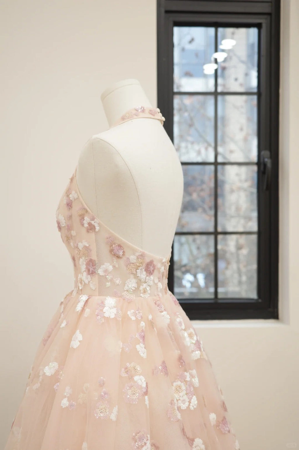 uschichubs-Pink floral fashion long tulle sequin homecoming dress birthday dress Prom dress evening dress gh5071