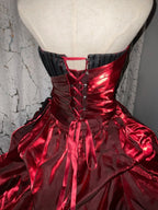 uschichubs-Burgundy-Black Paneled Shiny Satin Strapless Sleeveless Floor-Length Gothic Ball Gown gh6317