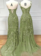 Green Evening Dress, Long Green Prom Dress     fg4456