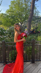 Red Mermaid Sequins Prom Dresses, Bodycon Evening Dresses